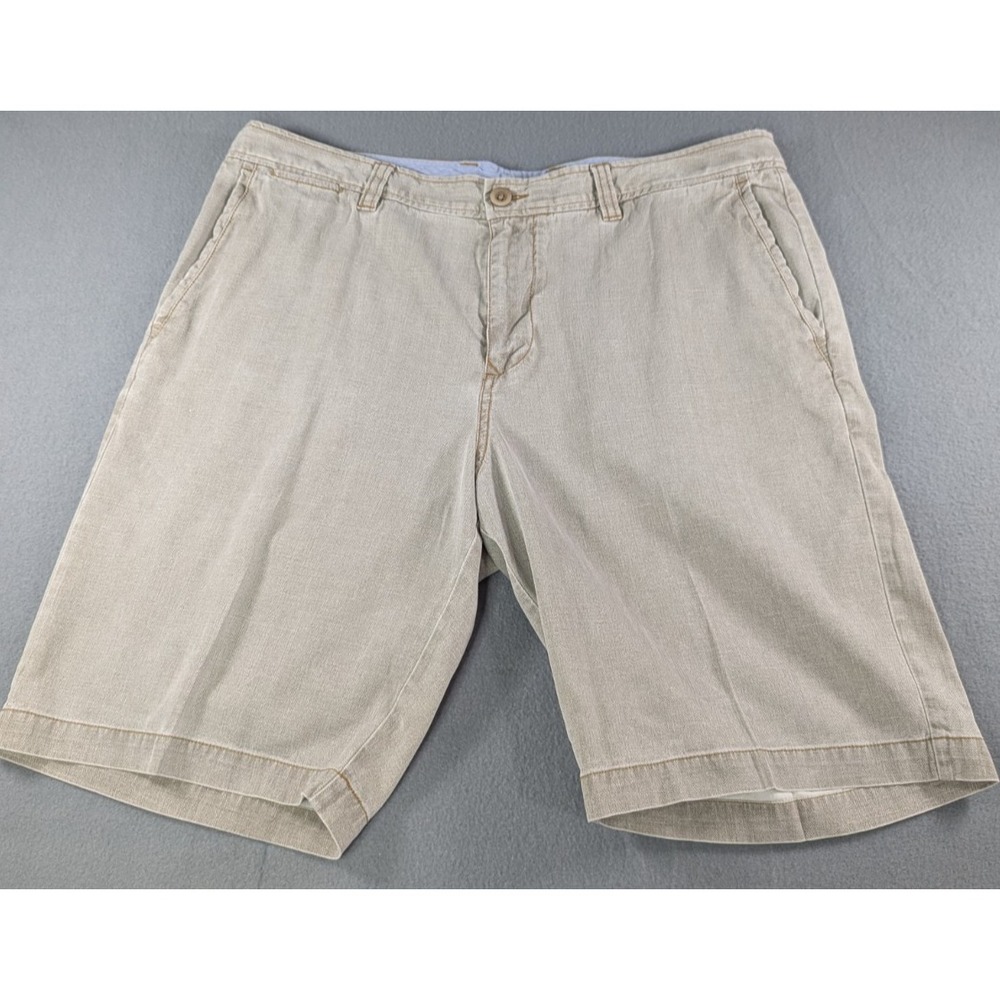 Tommy Bahama Mens Silk Cotton Herringbone Flat Front Shorts 36 Khaki Tan - Picture 1 of 10
